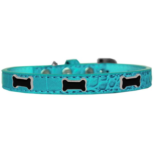 Mirage Pet Products Black Bone Widget Croc Dog CollarTurquoise Size 20 720-13 TQC20